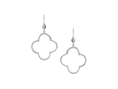 Rhodium Polished Clover Dangle Earrings