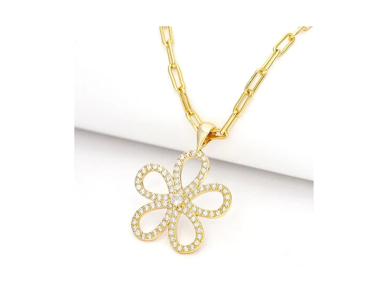 Rivka Friedman Cubic Zirconia Flower Pendant Necklace