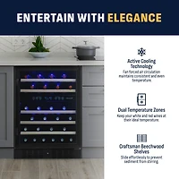 Newair 24-inch 46 Bottle Wine Cooler Refrigerator, Built-in Dual Zone Wine Fridge in Black Stainless Steel, Quiet Operation with Beechwood Shelves