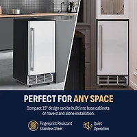 Newair 15" Undercounter 80 lbs. Daily Clear Ice Cube Maker Machine, Built-in or Freestanding Design, 40 Cubes ready in 15-30 Mins, Fingerprint Re