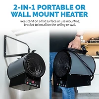 Newair 2-in-1 Freestanding or Ceiling/Wall Mounted 240v Electric Garage Heater, 500 sq. ft. with Remote Control, Perfect for Garages, Workshops and Mo
