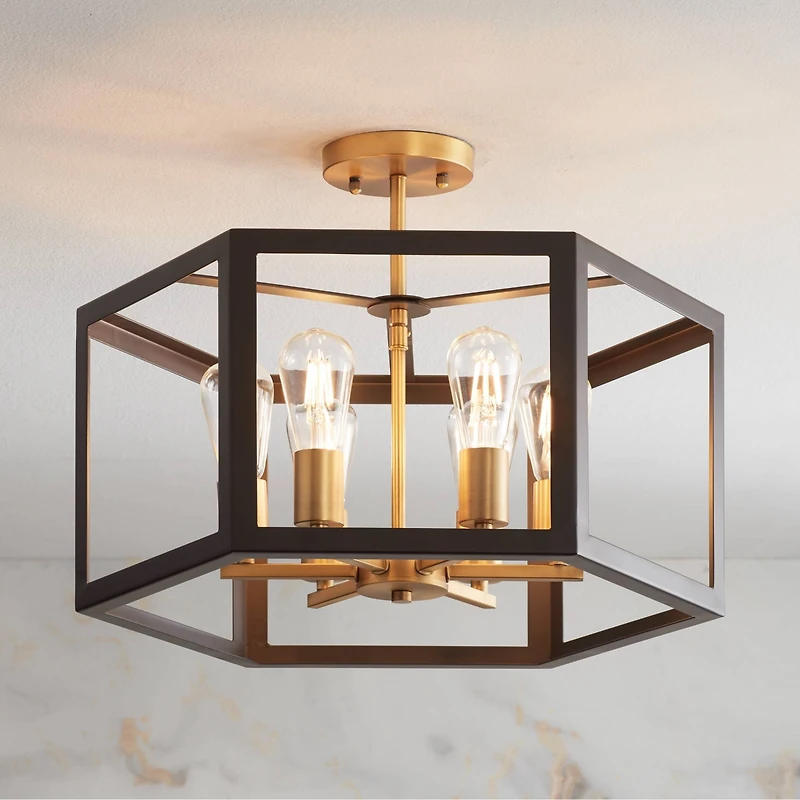 Possini Euro Design Beni Industrial Modern Farmhouse Ceiling Light Semi Flush Mount Fixture 20" Wide Antique Bronze Gold 6-Light for Bedroom Kitc