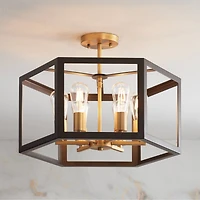 Possini Euro Design Beni Industrial Modern Farmhouse Ceiling Light Semi Flush Mount Fixture 20" Wide Antique Bronze Gold 6-Light for Bedroom Kitc