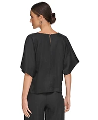 Dkny Linen Drop Shoulder Short Sleeve Top