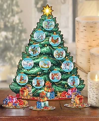 Designocracy 12 Days Themed Wooden Christmas Tree with Ornaments Set of 19 G. DeBrekht