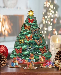 Designocracy Butterfly Themed Wooden Christmas Tree with Ornaments Set of 13 G. DeBrekht