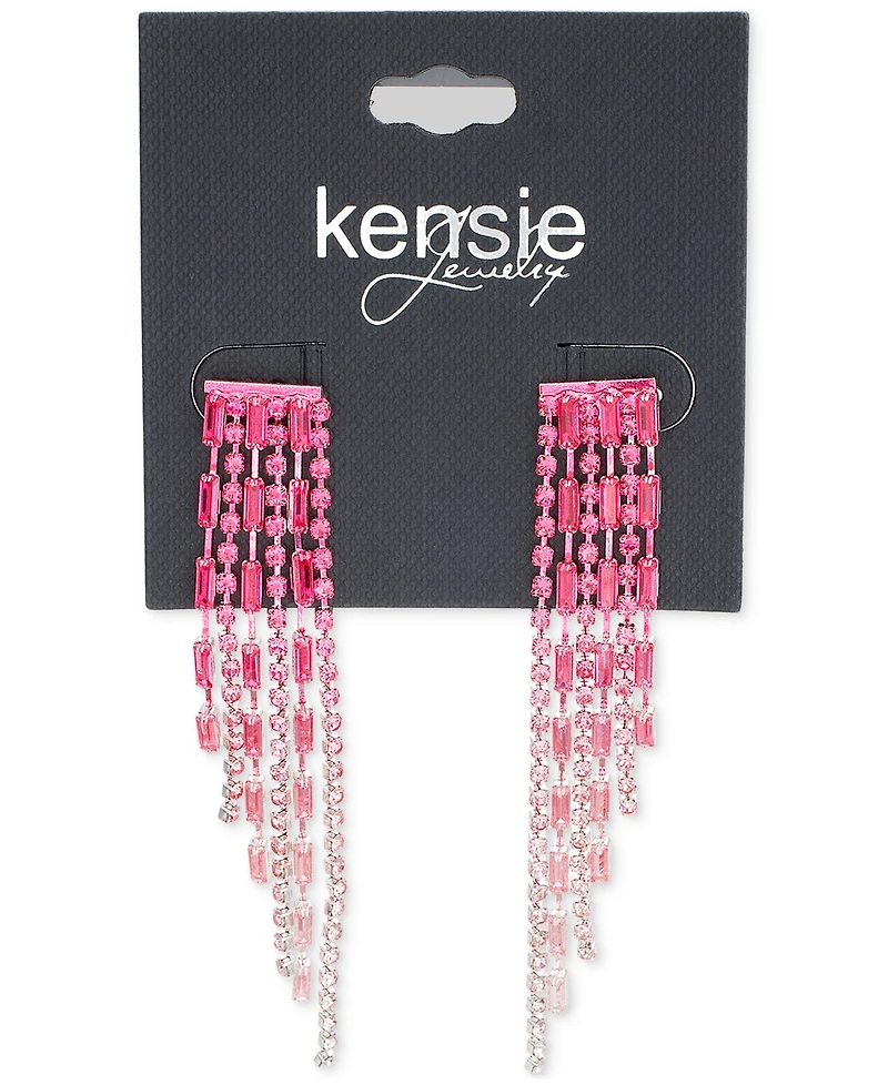 kensie Pink Ombre Rhinestone Chain Fringe Linear Earrings