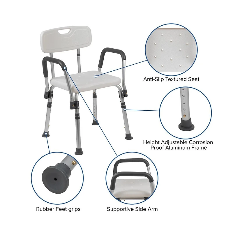 300 Lb. Capacity Quick Release Back & Arm Shower Chair