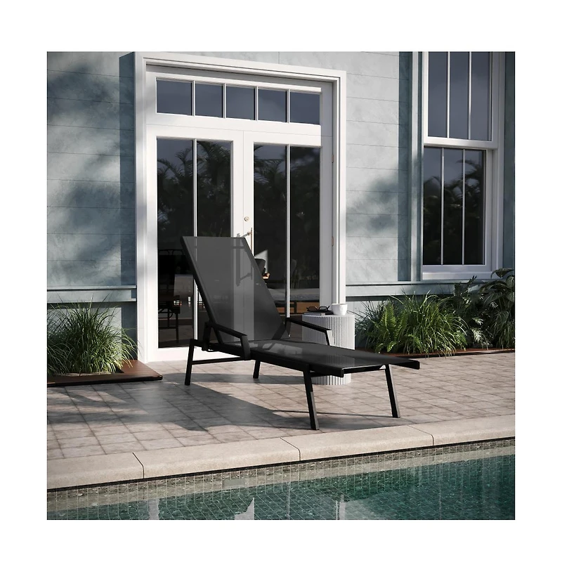 Emma+Oliver Braelin Textilene Adjustable 5 Position Patio Chaise Lounge With Armrests And Metal Frame