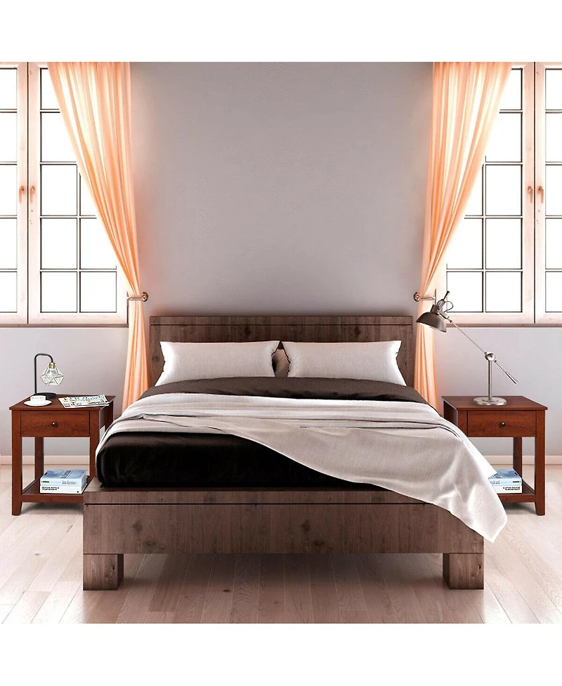 Night Stand End Side Table with Drawer and Storage Shelf