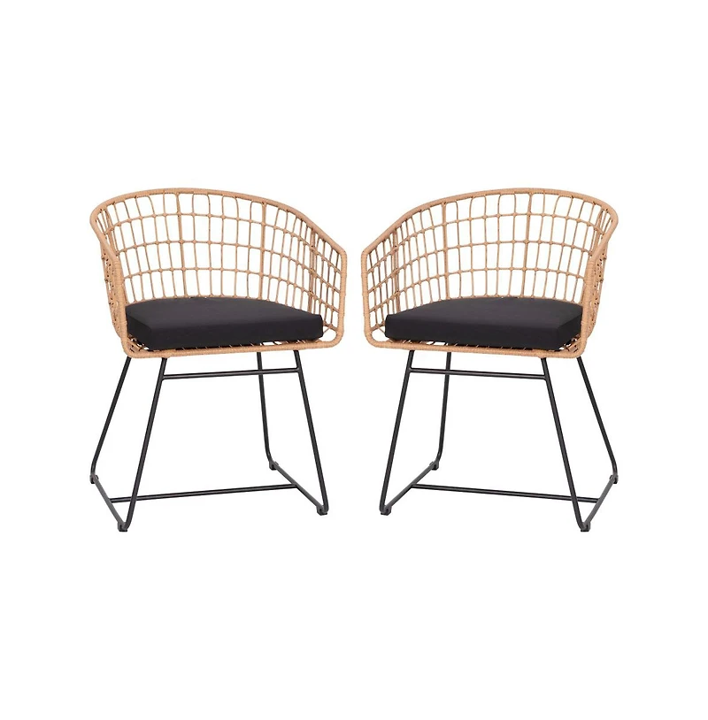 Emma+Oliver Ari Set Of Two All-Weather Faux Rattan Rope Chairs With Padded Cushions For Indoor And Outdoor Use