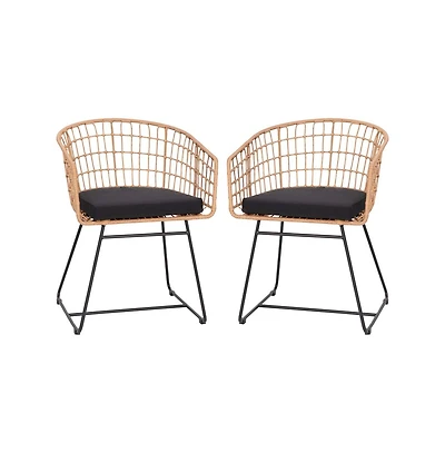 Emma+Oliver Ari Set Of Two All-Weather Faux Rattan Rope Chairs With Padded Cushions For Indoor And Outdoor Use