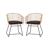 Emma+Oliver Ari Set Of Two All-Weather Faux Rattan Rope Chairs With Padded Cushions For Indoor And Outdoor Use