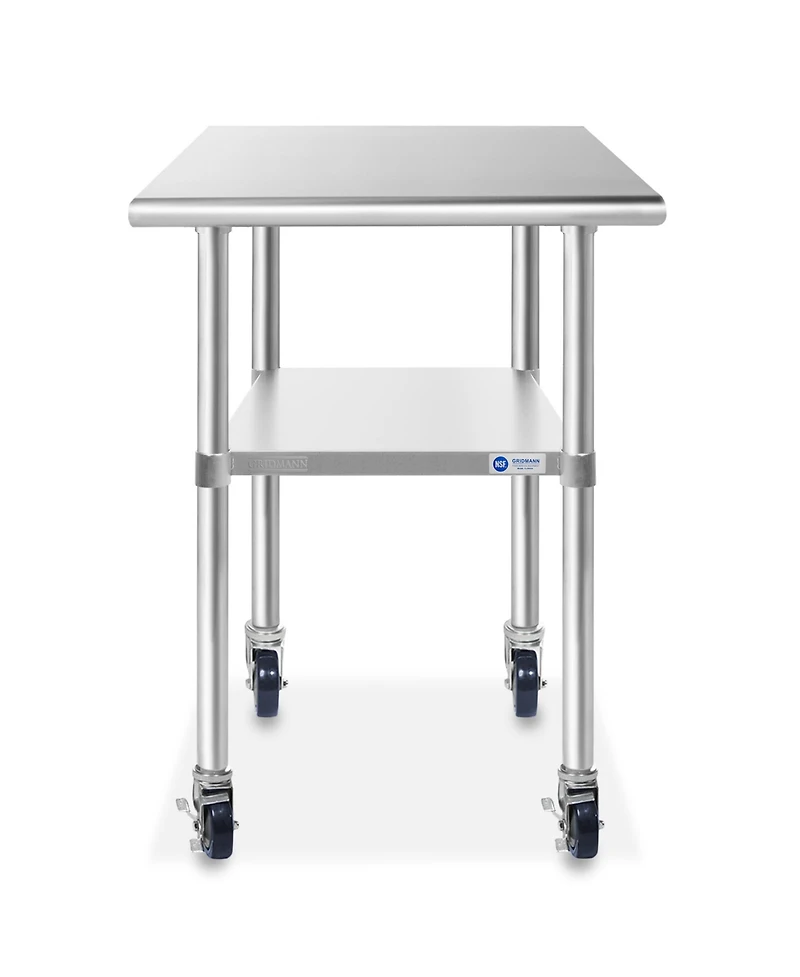 Gridmann 30 x 24 Inch Stainless Steel Table w/ 4 Casters, Nsf Commercial Kitchen Work & Prep Table