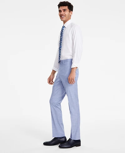 Dkny Men's Modern-Fit Bi-Stretch Light Blue Check Suit Separate Pants
