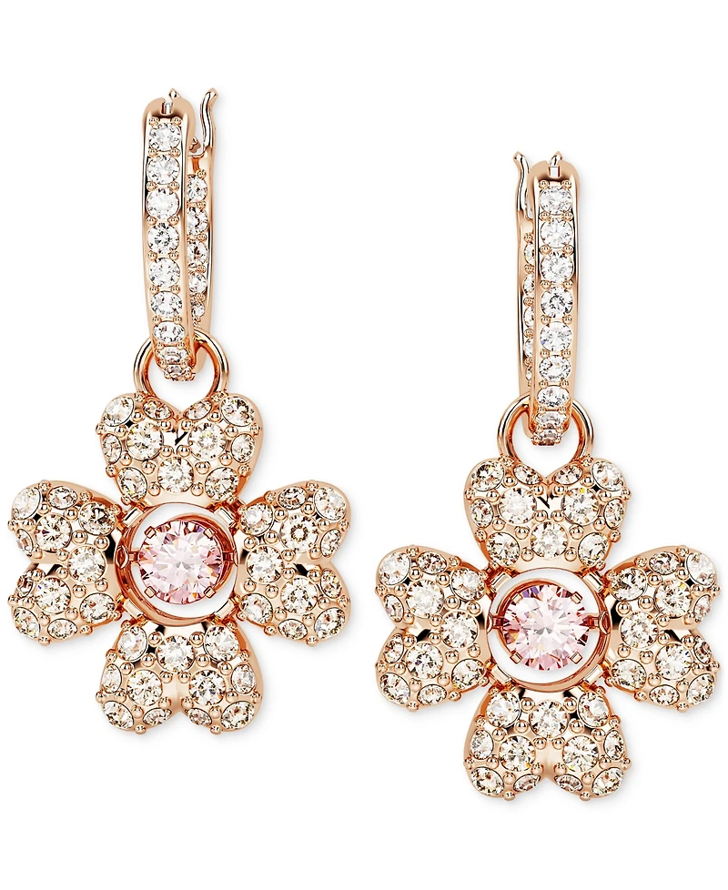 Swarovski Rose Gold-Tone Idyllia Crystal Clover Drop Earrings