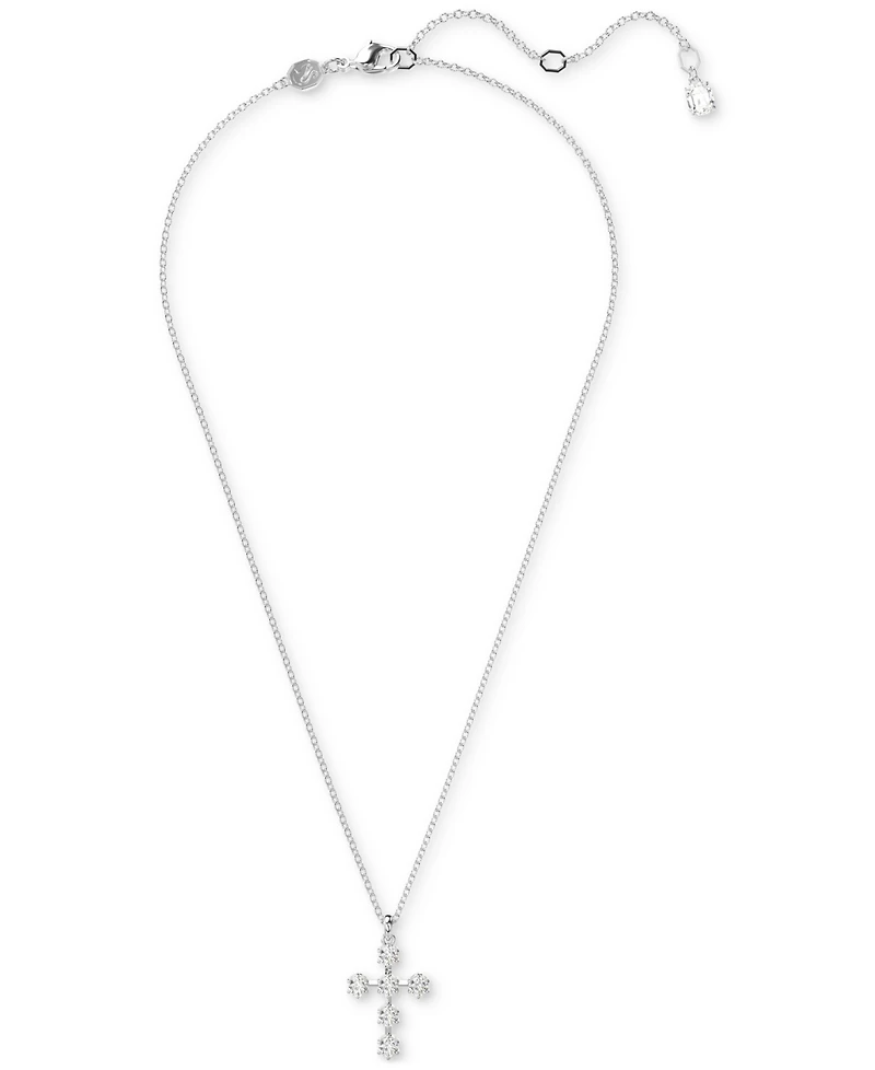Swarovski Silver-Tone Insigne Crystal Cross Pendant Necklace, 15" + 2-3/4" extender