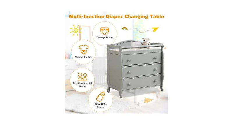 Baby Changing Table with 3 Drawers and Safety Belt