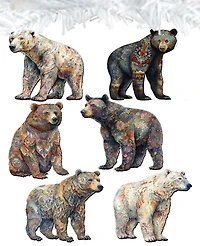 Designocracy Holiday Wooden Clip-On Ornaments Bear Parade Set of 6 G. DeBrekht