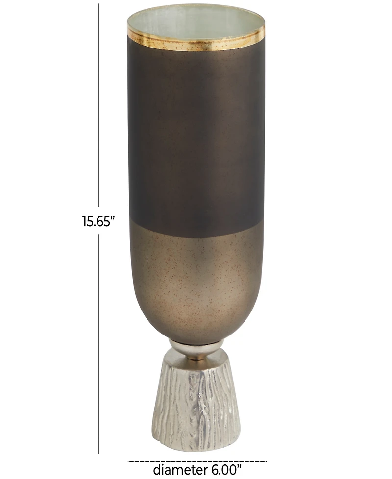 Glass Colorblock Candle Holder with Gold-Tone Accents and Textured Silver-Tone Base, 6" x 6" x 16"