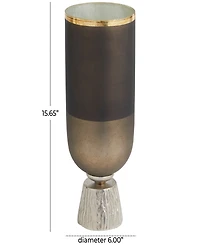 Glass Colorblock Candle Holder with Gold-Tone Accents and Textured Silver-Tone Base, 6" x 6" x 16"