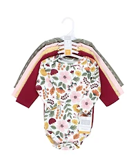 Hudson Baby Girls Cotton Long-Sleeve Bodysuits, Fall Botanical 5-Pack, 12-18 Months