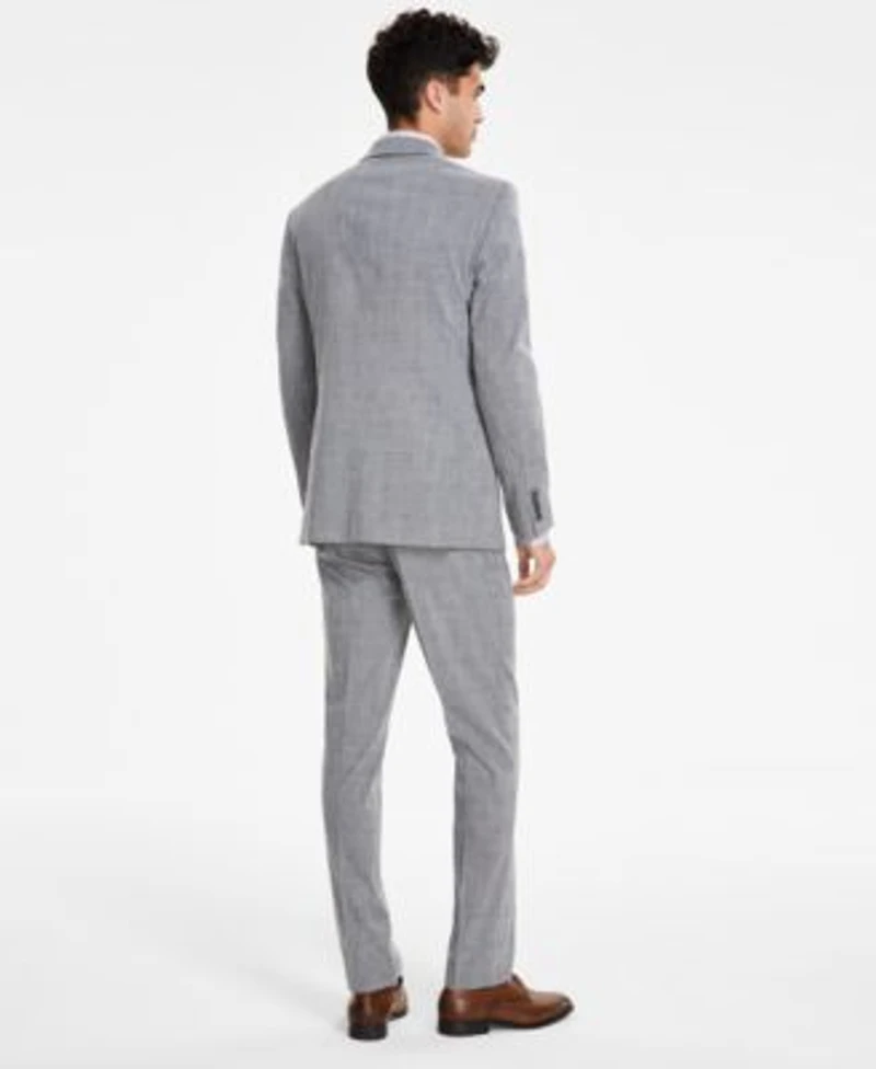 Dkny Mens Black White Plaid Modern Suit Separates