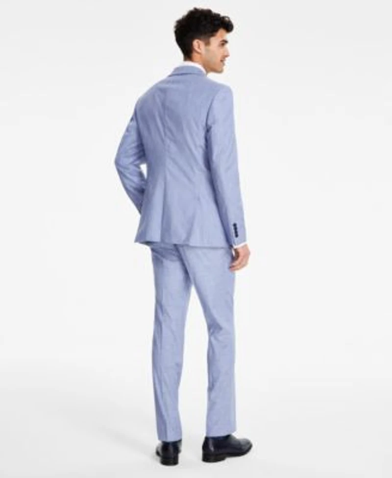 Dkny Mens Modern Fit Bi Stretch Light Blue Check Suit Separates