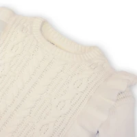 Hope & Henry Baby Girls Long Sleeve Ruffle Pinafore Cable Sweater