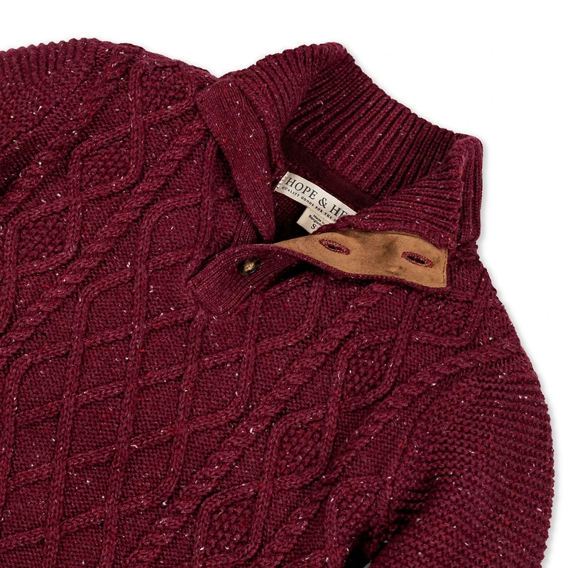 Hope & Henry Boys Organic Long Sleeve Mock Neck Cable Sweater with Flecks