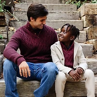 Hope & Henry Men's Mock Neck Cable Button Sweater with Flecks