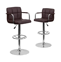 Emma+Oliver Adjustable Bar Stools | Set Of 2 Counter Height Barstools With Back And Armrest