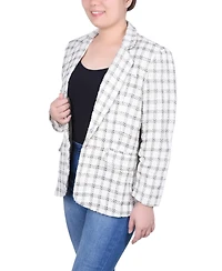 Ny Collection Petite Long Sleeve Single Button Tweed Blazer