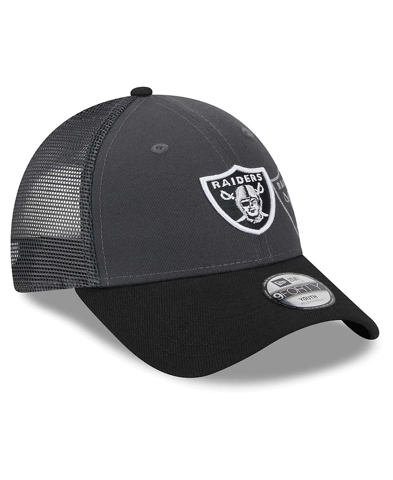 Preschool Boys and Girls New Era Graphite, Black Las Vegas Raiders Reflect 9FORTY Adjustable Hat