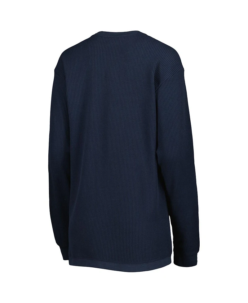 Women's Pressbox Navy West Virginia Mountaineers Surf Plus Size Southlawn Waffle-Knit Thermal Tri-Blend Long Sleeve T-shirt