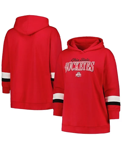 Women's Profile Scarlet Ohio State Buckeyes Plus Badge Bridge Stripe Pullover Hoodie