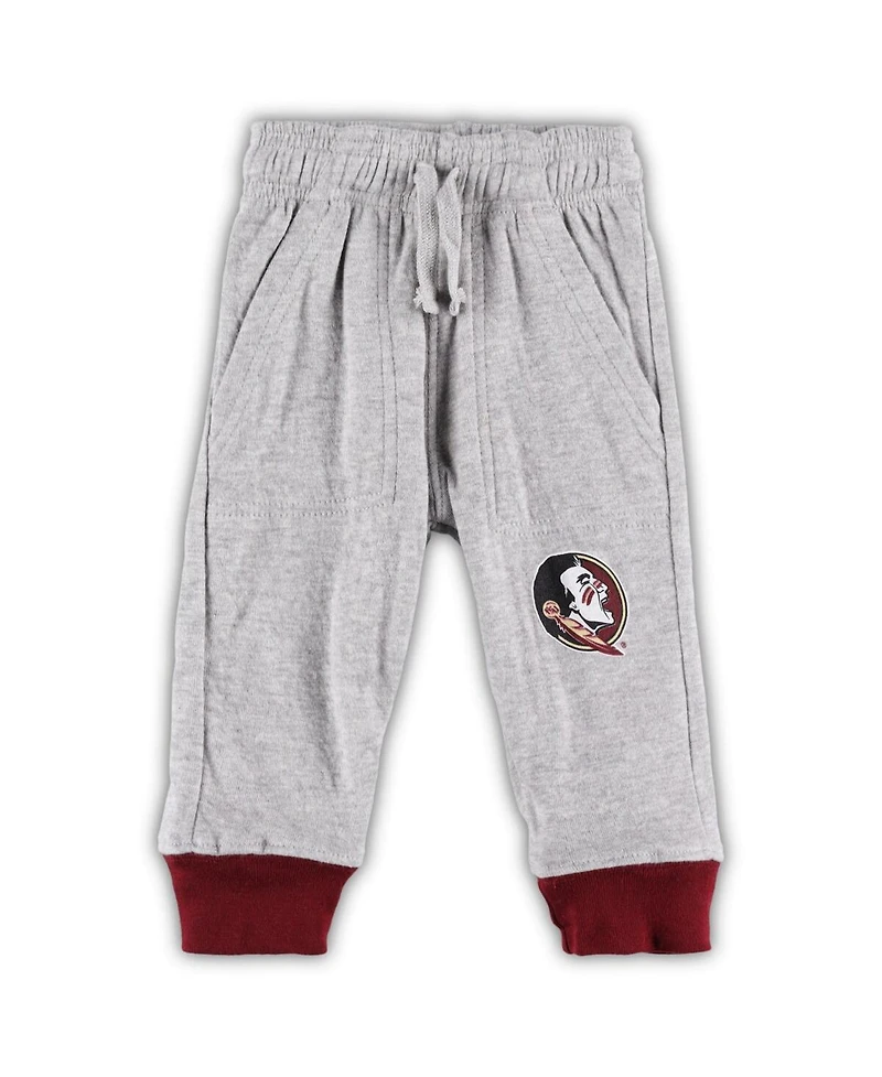 Infant Boys and Girls Wes & Willy Heather Gray Florida State Seminoles Jie Long Sleeve Bodysuit Pants Set