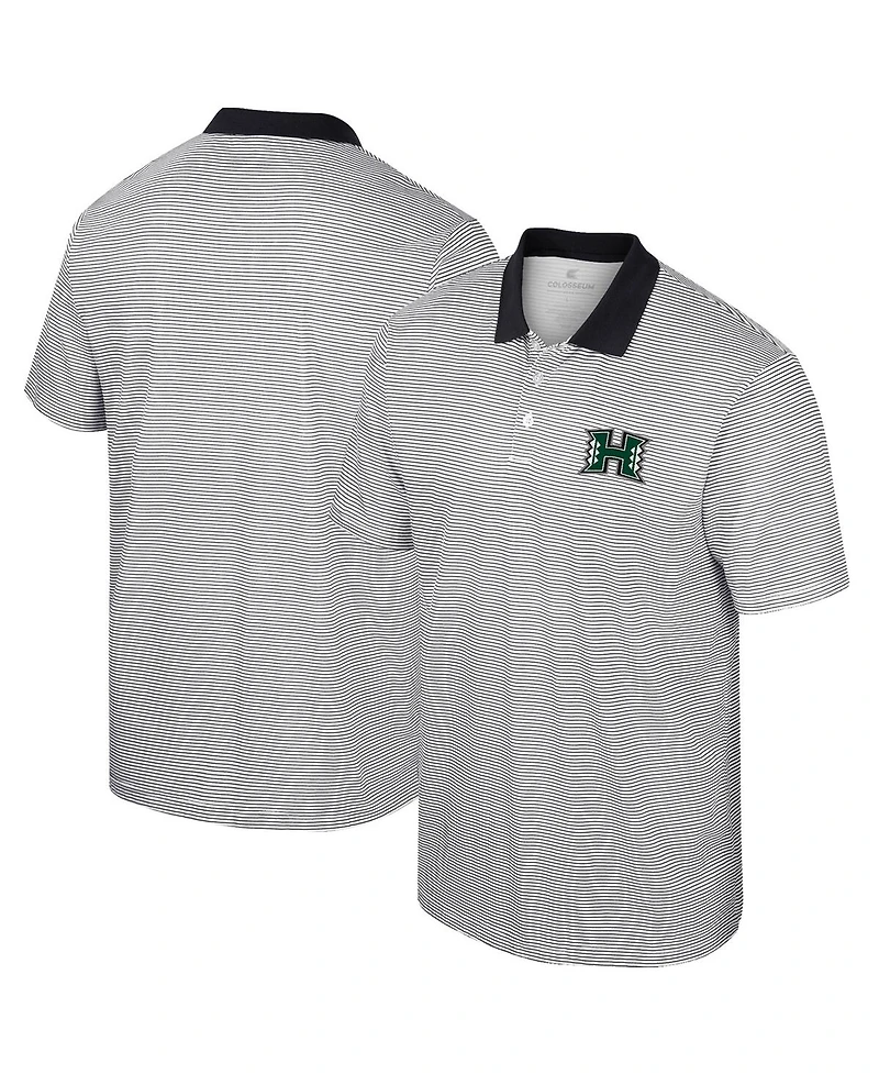 Men's Colosseum White Hawaii Athletics Print Stripe Polo Shirt