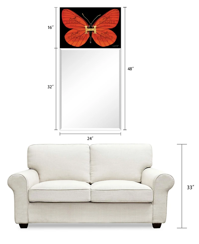 Empire Art Direct "Designer Butterfly" Rectangular Beveled Mirror on Free Floating Printed Tempered Art Glass, 48" x 24" x 0.4"