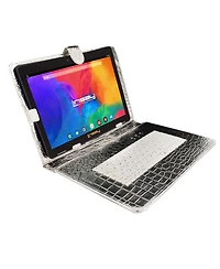 Linsay New 10.1" Tablet Octa Core 128GB Bundle Deluxe with Silver Keyboard Newest Android 13