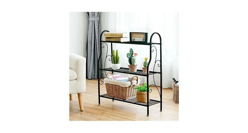 3-Tier Scrollwork Designed Metal Plant Stand-Black