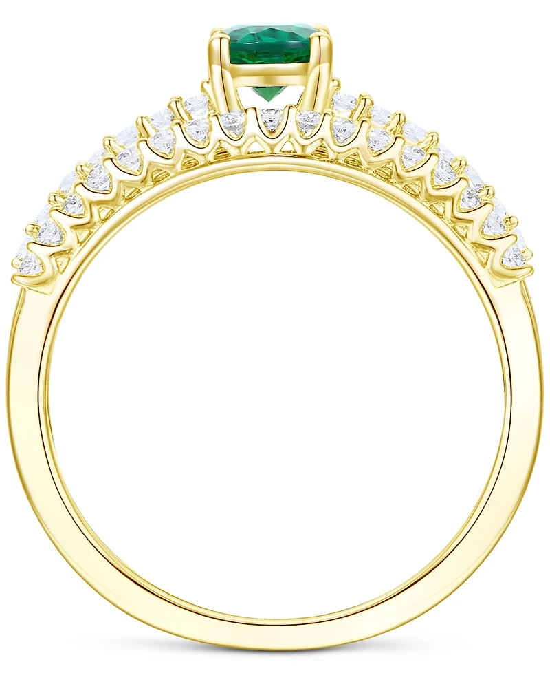 Lab-Grown Emerald (3/8 ct. t.w.) & White Sapphire Bridal Set 14k Gold-Plated Sterling Silver (Also Ruby Blue