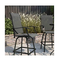 Merrick Lane Set Of 2 Brett High Back Bar Height Swivel Patio Stools With Powder Coated Metal Frames And Textilene Upholstery