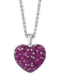 Effy Ruby (2 ct. t.w.) & Pink Sapphire (1-7/8 ct. t.w.) Ombre Heart Cluster 18" Pendant Necklace in Sterling Silver