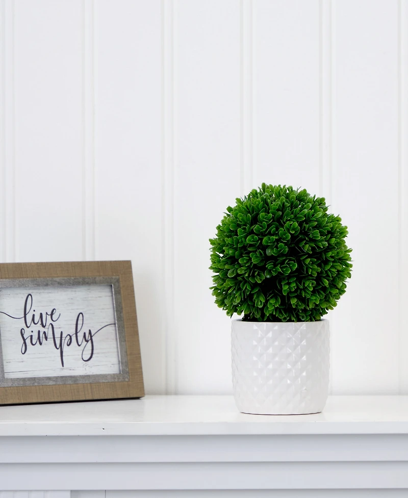 Nearly Natural 10" Artificial Boxwood Topiary Plant with Decorative Planter