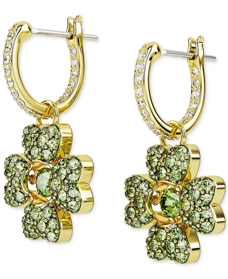 Swarovski Gold-Tone Color Crystal Clover Charm Hoop Earrings