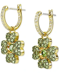 Swarovski Gold-Tone Color Crystal Clover Charm Hoop Earrings