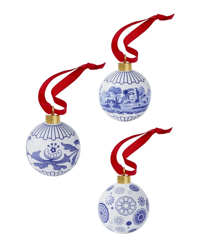 Spode Blue Italian Bauble Ornaments, Set of 3