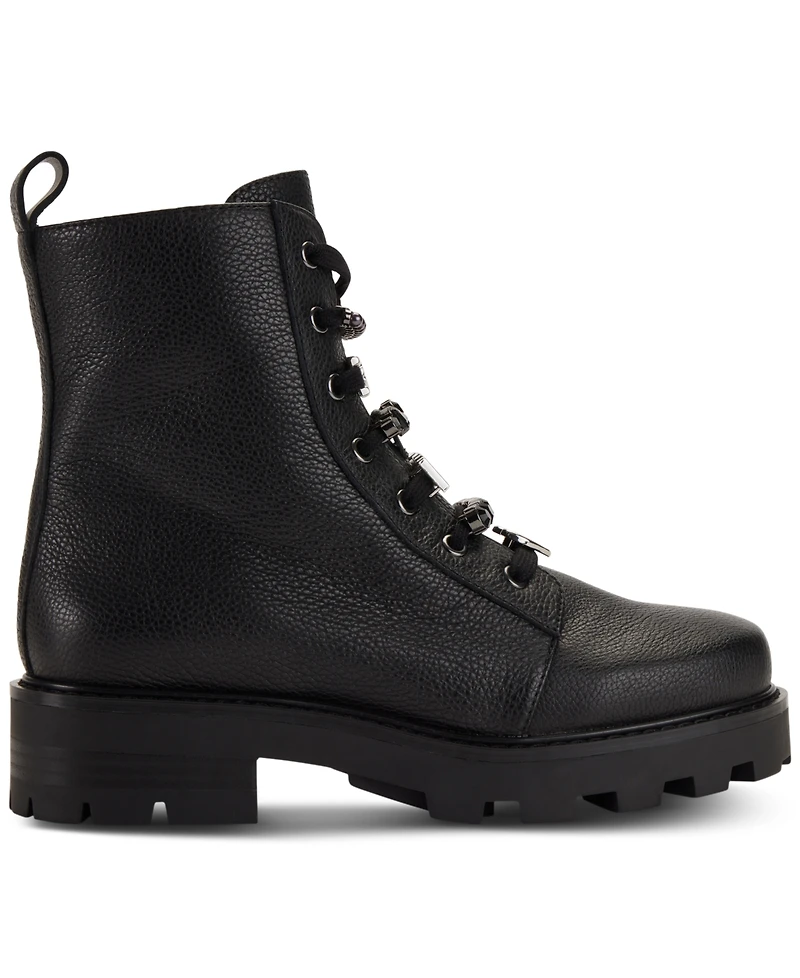 Karl Lagerfeld Paris Women's Mela Embellished Combat Booties