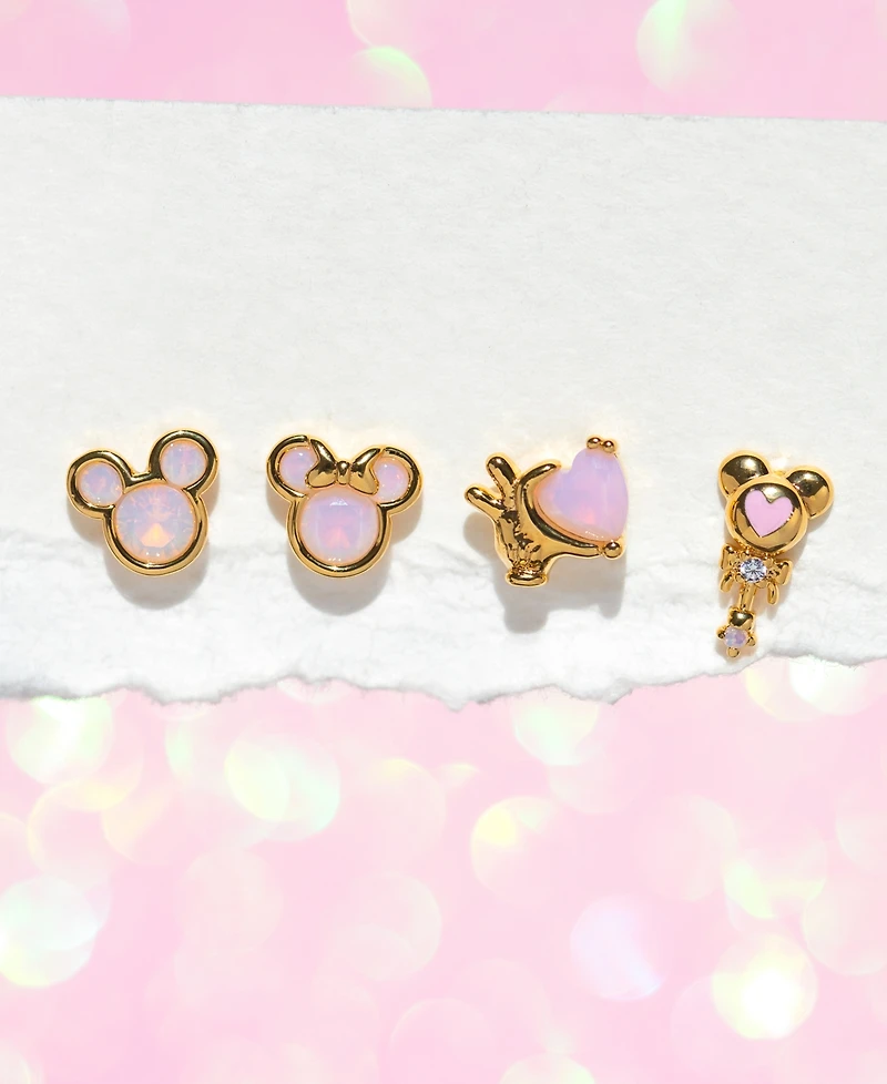 Girls Crew 18k Gold-Plated 4-Pc. Set Color Crystal Pink Dream Single Stud Earrings